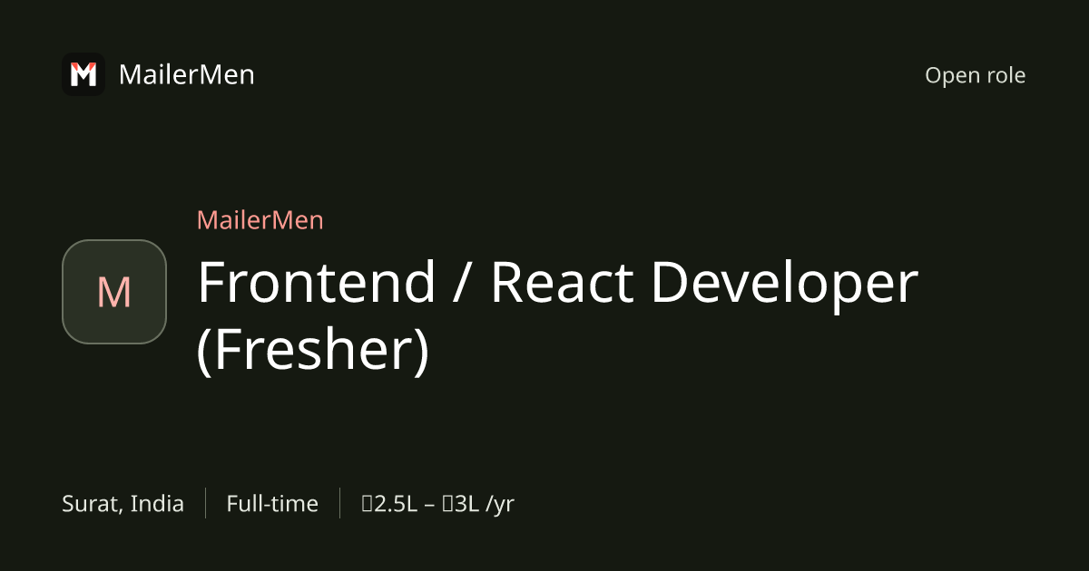 Frontend / React Developer (Fresher) at MailerMen | MailerMen
